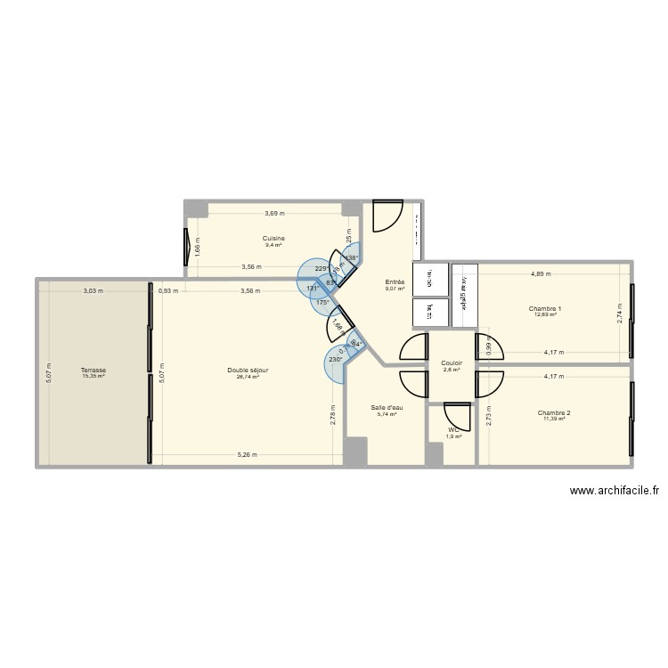 MIDY. Plan de 13 pièces et 96 m2