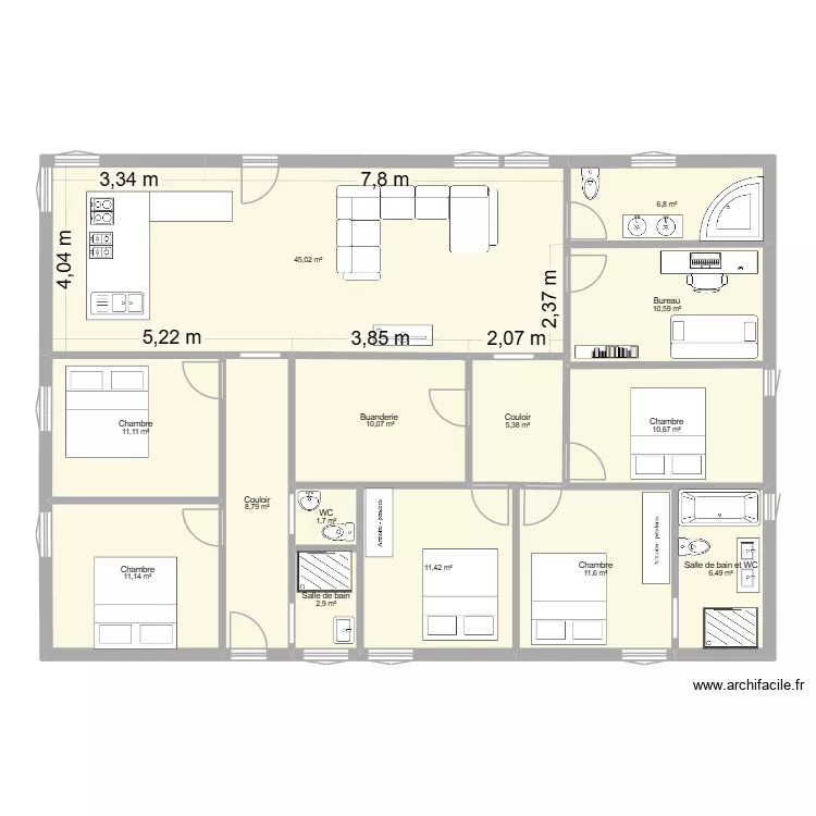 Maison familliale. Plan de 14  et 154 m²