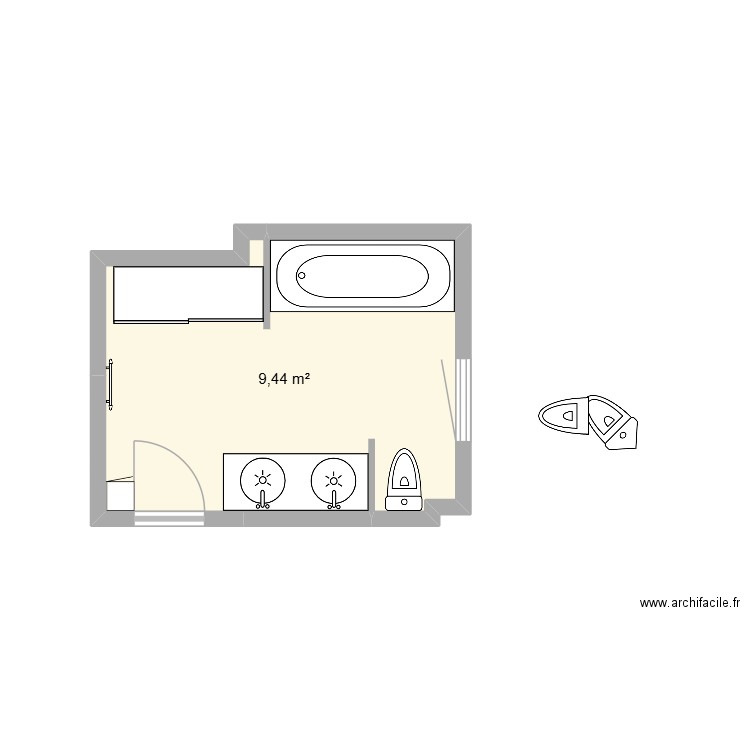 SdB2. Plan de 1 pièce et 9 m2