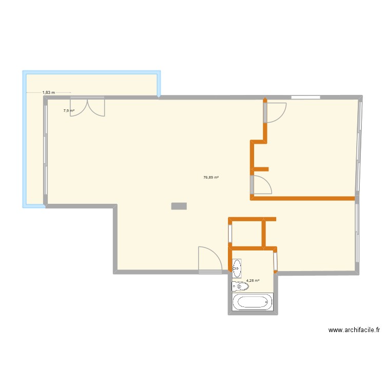 CANNES  2 - Pour prise de dimensions. Plan de 3 pièces et 89 m2