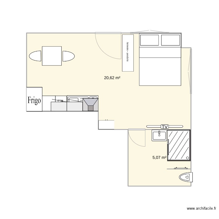 JCV2. Plan de 2 pièces et 26 m2