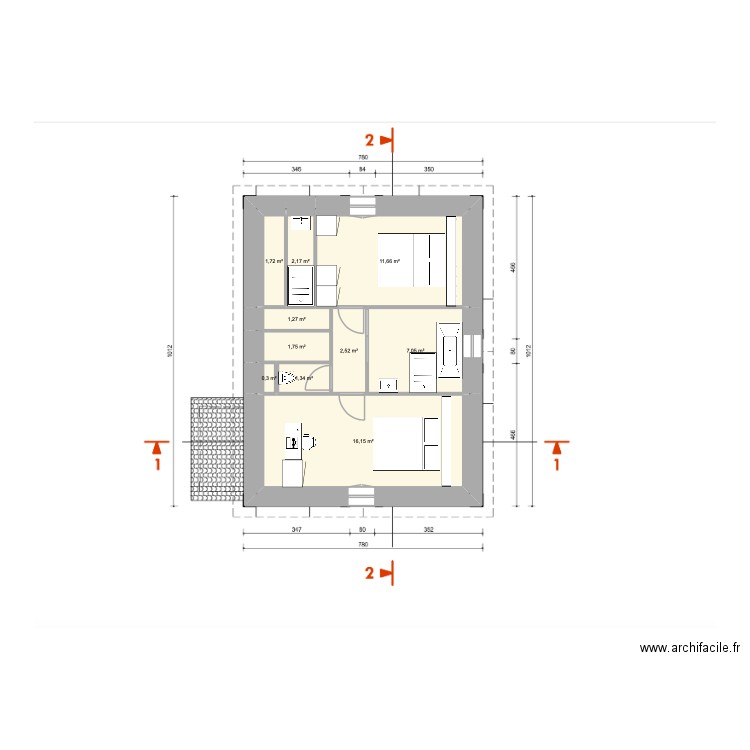 Bayonne R+2.2. Plan de 10 pièces et 46 m2