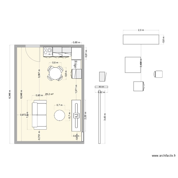 le havre. Plan de 1 pièce et 25 m2