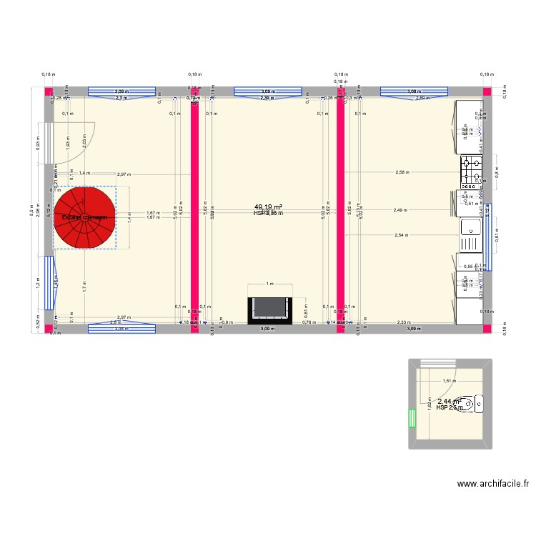 Clerheid. Plan de 2 pièces et 52 m2