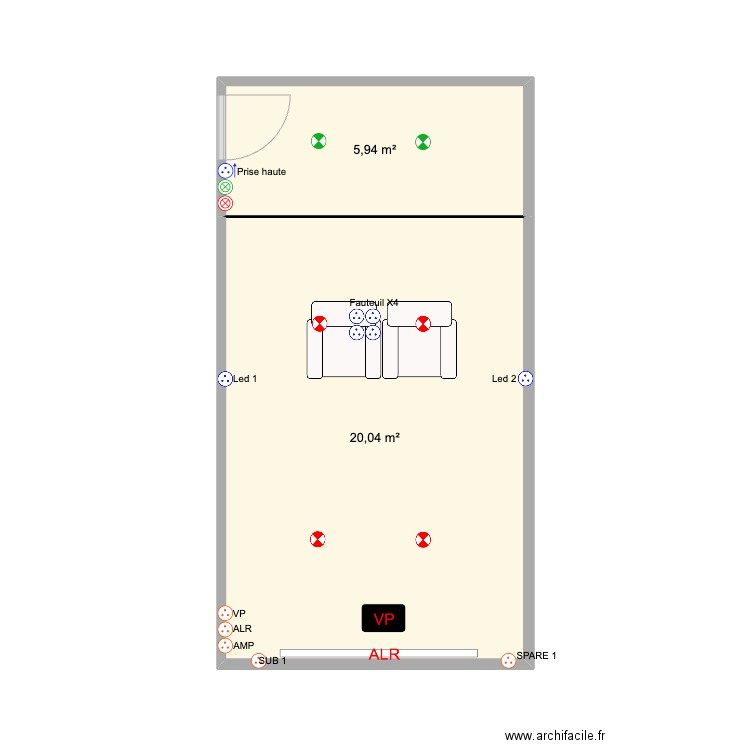 sous sol. Plan de 2 pièces et 26 m2