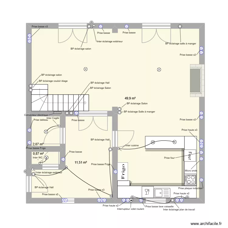Electricit&eacute; Rdc. Plan de 4  et 64 m²