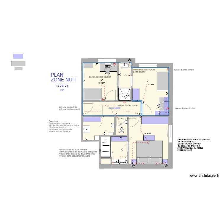 PLAN ZONE NUIT 28-12-25  -  1-50. Plan de 6 pièces et 58 m2