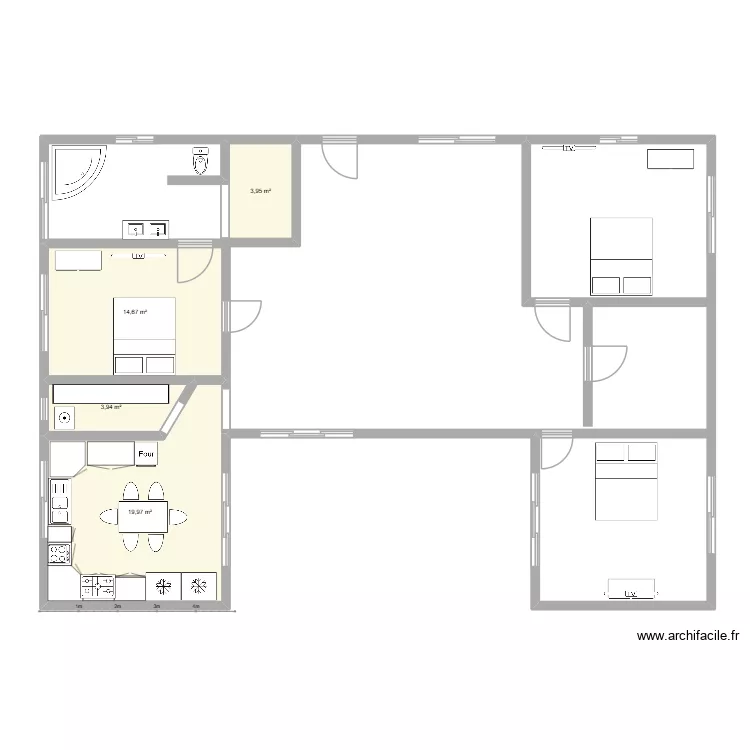 plan 1. Plan de 4  et 43 m²