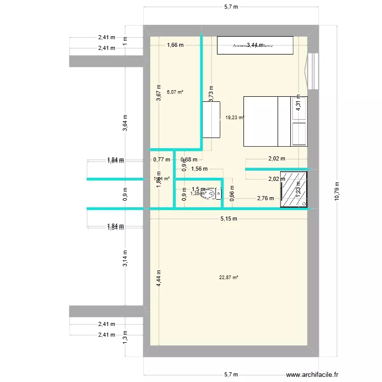 essai118. Plan de 5 pièces et 51 m²