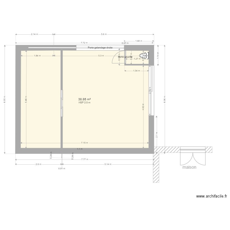 win v2a. Plan de 1 pièce et 39 m2