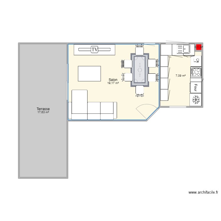 Cuisine les Palmiers projet 2. Plan de 4 pièces et 44 m2