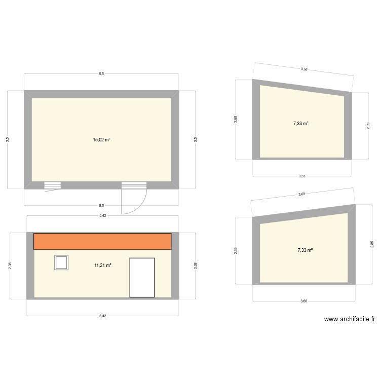 abri de jardin. Plan de 4 pièces et 41 m2