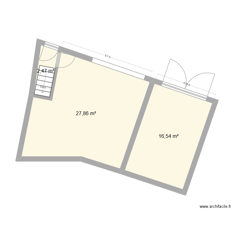 Appartement 17D - Vierge. Plan de 3 pièces et 47 m2