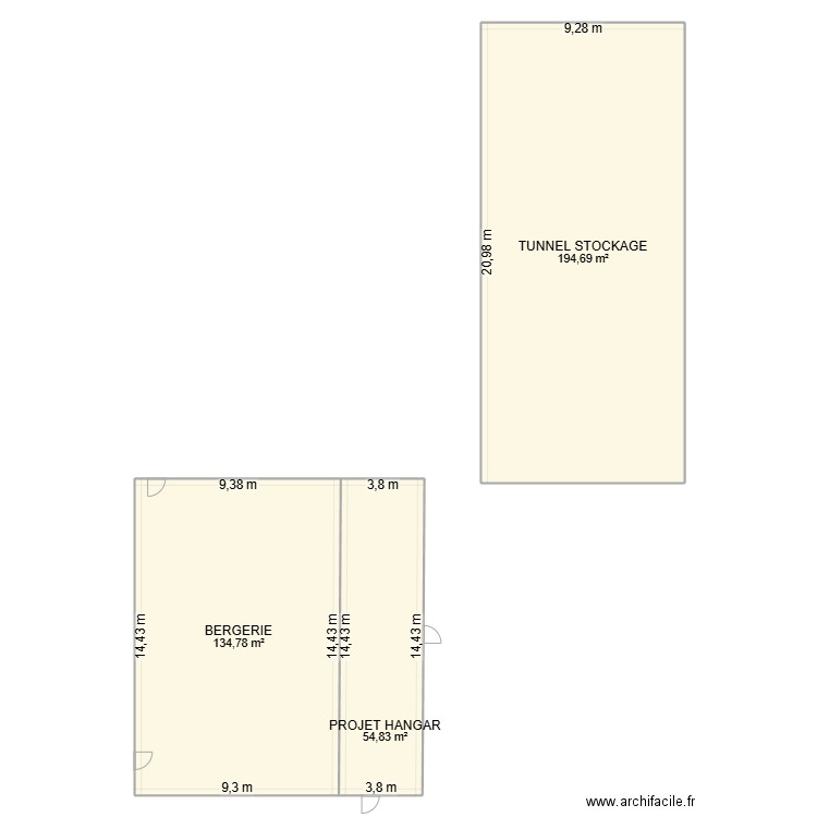bergerie. Plan de 3 pièces et 384 m2
