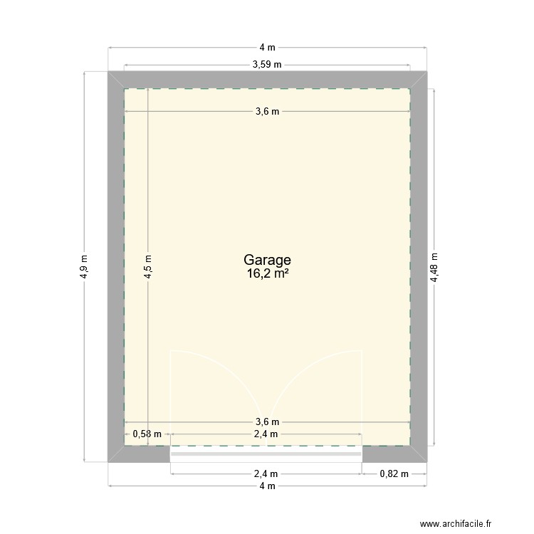 garage. Plan de 1 pièce et 16 m2