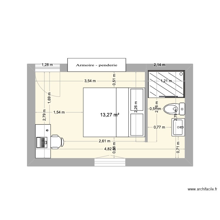 Notre chambre. Plan de 1 pièce et 13 m2