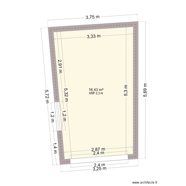garrage tdc. Plan de 1 pièce et 16 m2