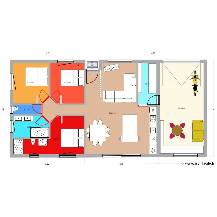 chatel 2. Plan de 8 pièces et 123 m2