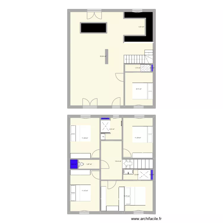 futur. Plan de 17  et 142 m²