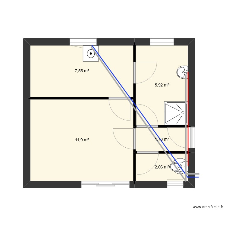 Plomberie. Plan de 5 pièces et 29 m2