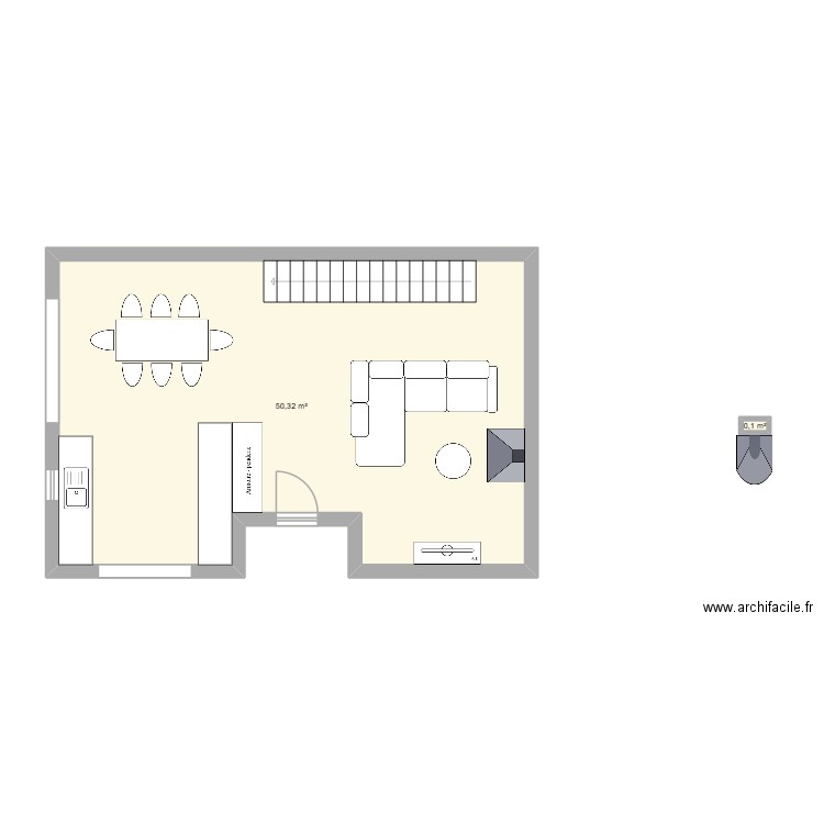 piece de vie 1. Plan de 2 pièces et 50 m2