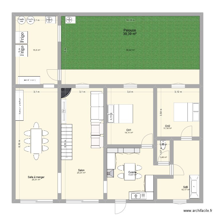 visite C RDC. Plan de 9 pièces et 167 m2