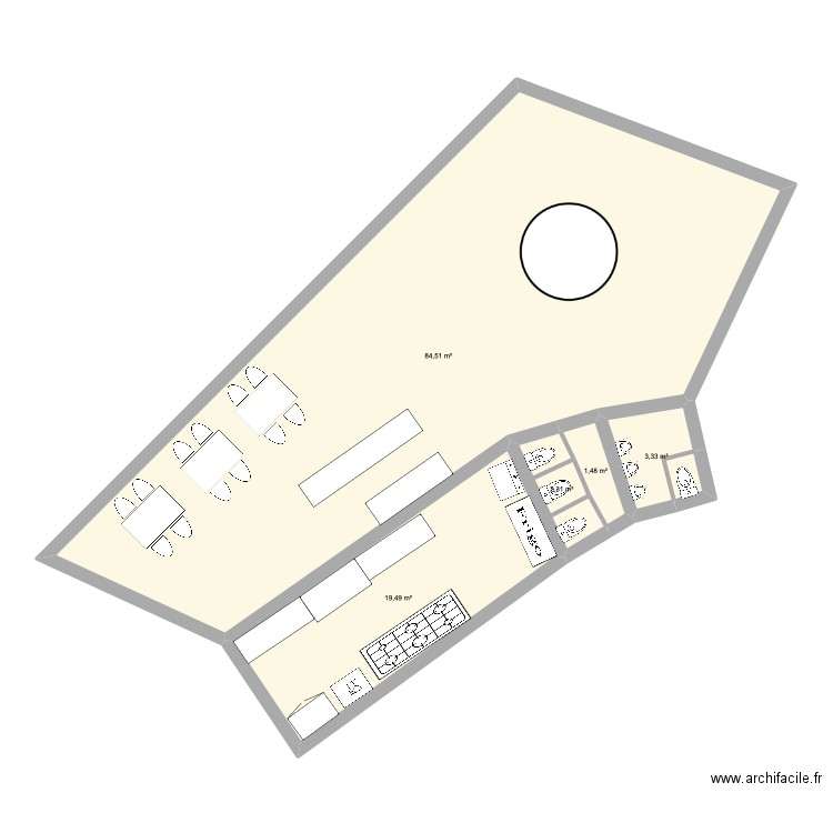 galette nocturne. Plan de 5 pièces et 111 m2