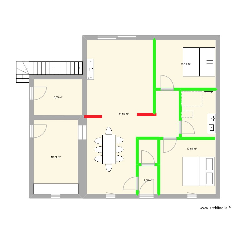2 CRSL. Plan de 6 pièces et 92 m2