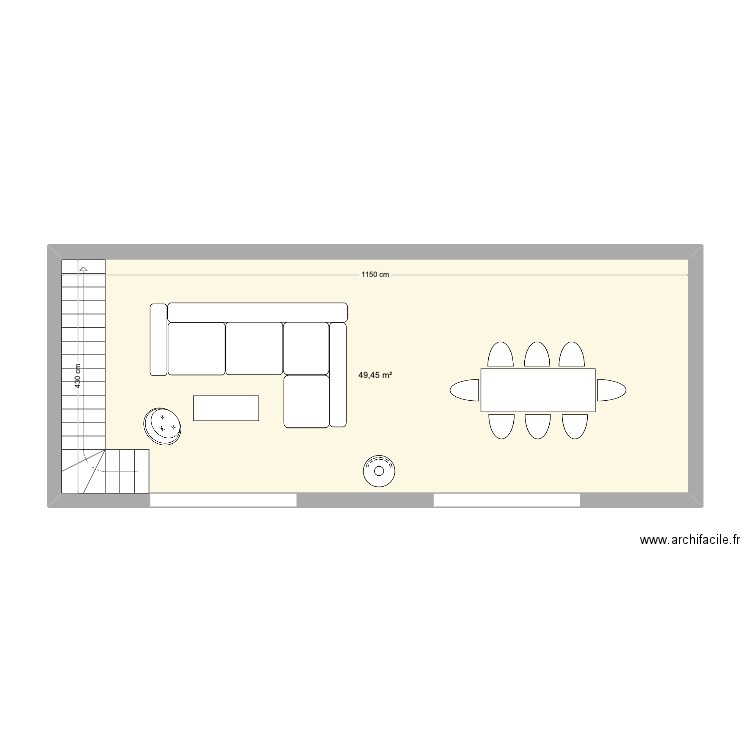 Salon final. Plan de 1 pièce et 49 m2