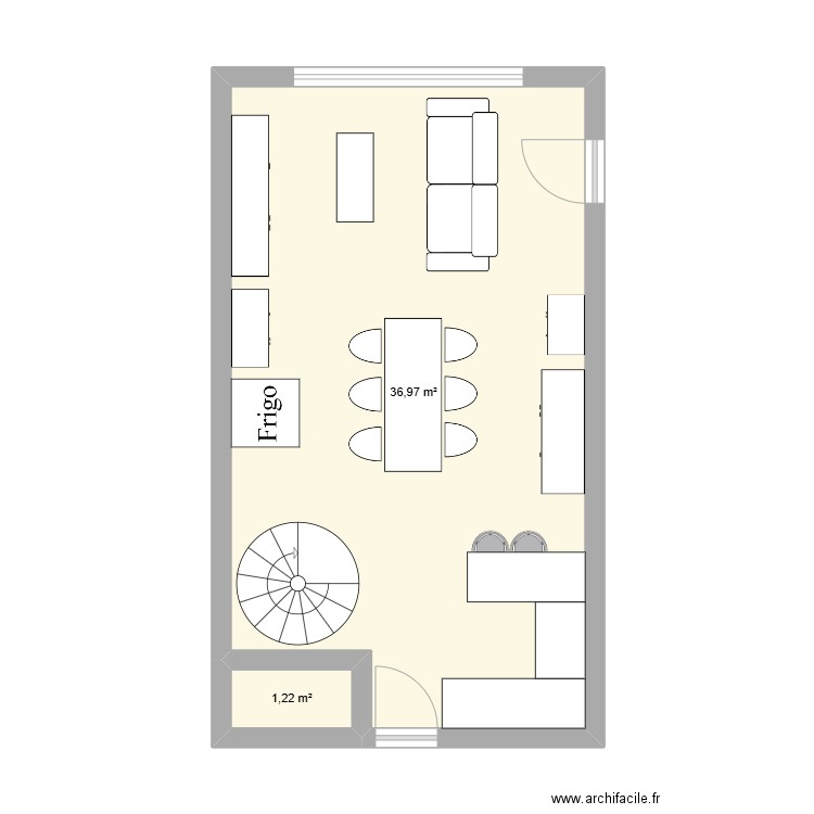 RDC Location de vacances. Plan de 2 pièces et 38 m2