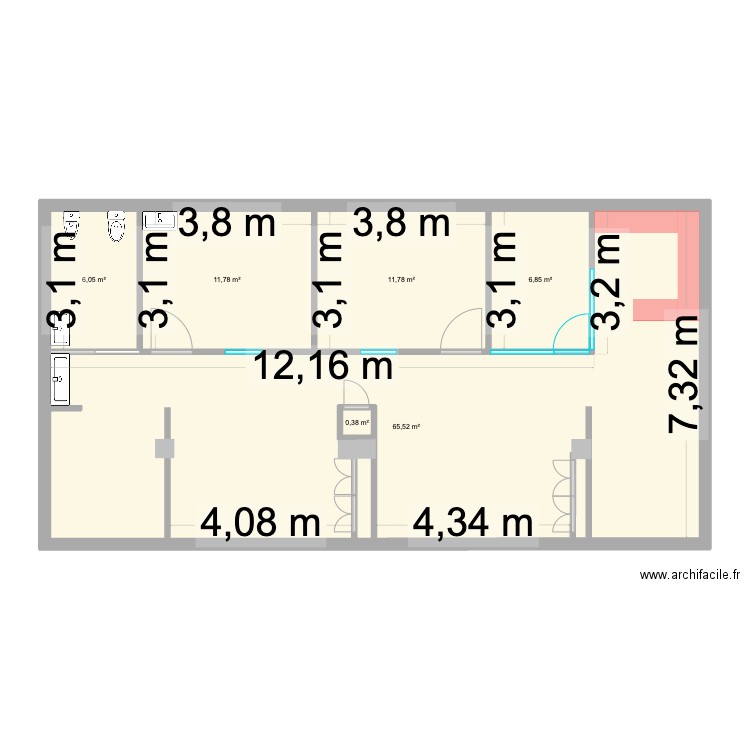 local cartoucherie. Plan de 6 pièces et 102 m2