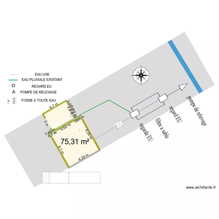 plan garage eau us&eacute; vue du terrain complet. Plan de 2  et 106 m²