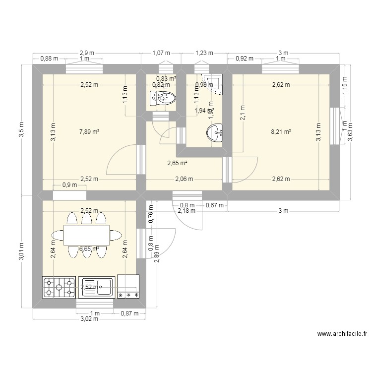 Jijel 2. Plan de 6 pièces et 28 m2