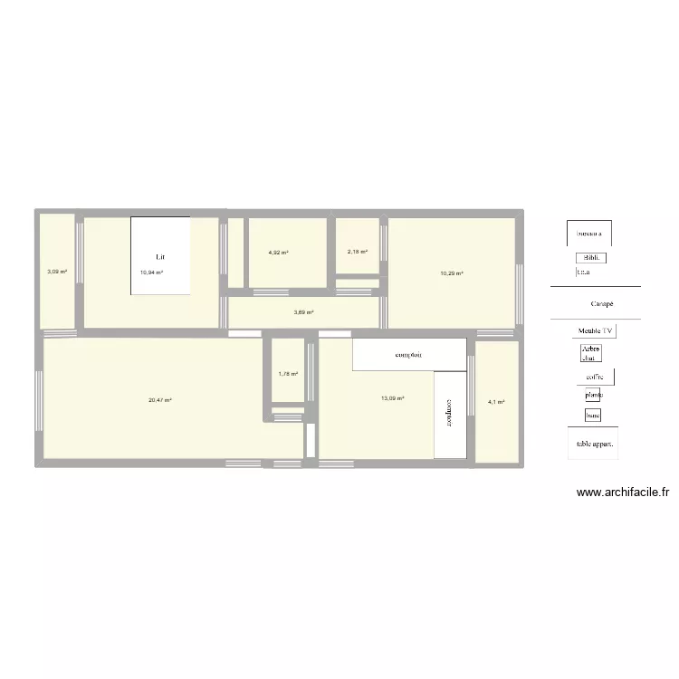 Appart. Plan de 10  et 75 m²