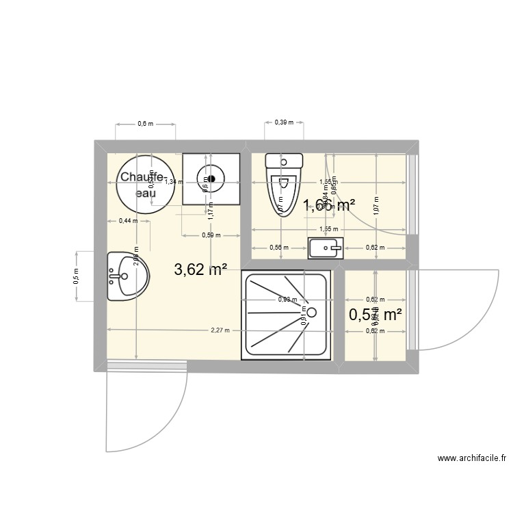 P-V02. Plan de 3 pièces et 6 m2