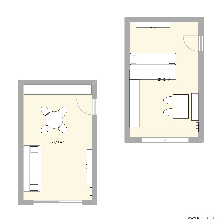 essai salon. Plan de 2 pièces et 42 m2