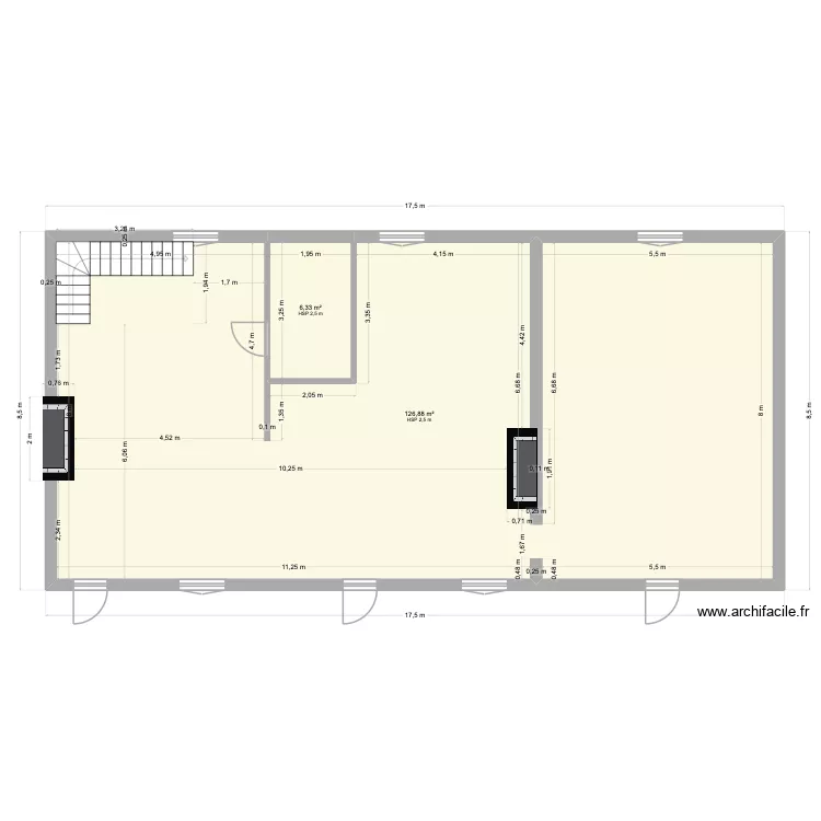 Jussy RDC. Plan de 2 Pièces et 133 m²