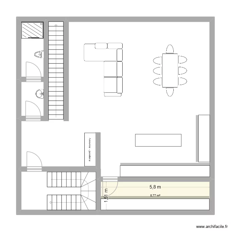 maison de ville 1er etage. Plan de 1  et 9 m²