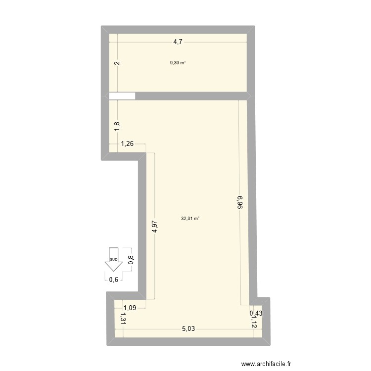 Monstesquiou. Plan de 2 pièces et 42 m2
