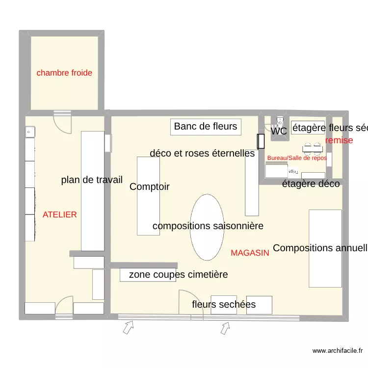 magasin petite graine. Plan de 5 pièces et 131 m²