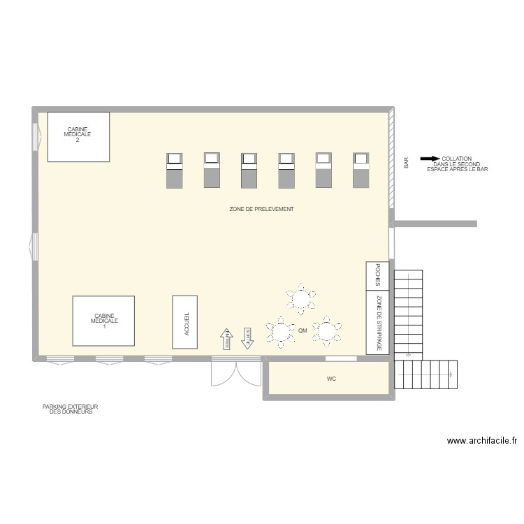 CHATELINEAU- Nouvelle salle pastorale. Plan de 2 pièces et 72 m2