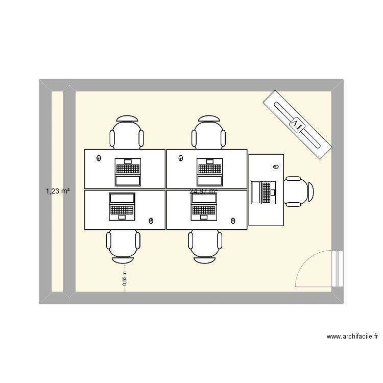 Bureau DEV. Plan de 2 pièces et 26 m2