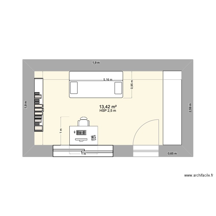 Dépendance jardinet aménagé. Plan de 1 pièce et 13 m2