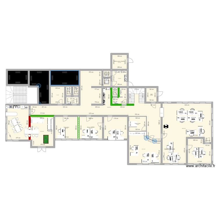 Réorganisation bureaux 04 2024.v12. Plan de 22 pièces et 367 m2