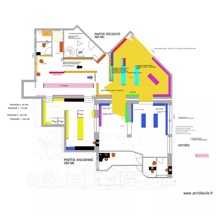 Plan pharmacie Entière 26 avec pente légère partie récente, entrée/sortie de part et d'autre. Plan de Plan pharmacie Entière 26 avec pente légère partie récente, entrée/sortie de part et d'autre. Plan de