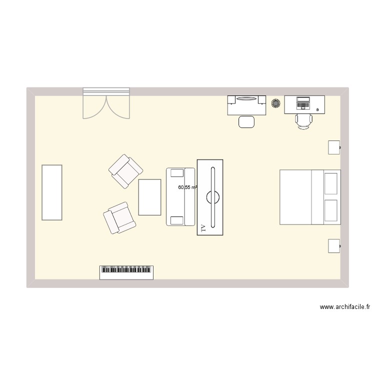 CHAMBRE KELLY. Plan de 1 pièce et 61 m2