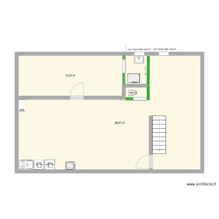 plan cave semi noe. Plan de 2 pièces et 72 m2