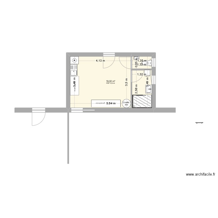MICHEL. Plan de 1 pièce et 19 m2