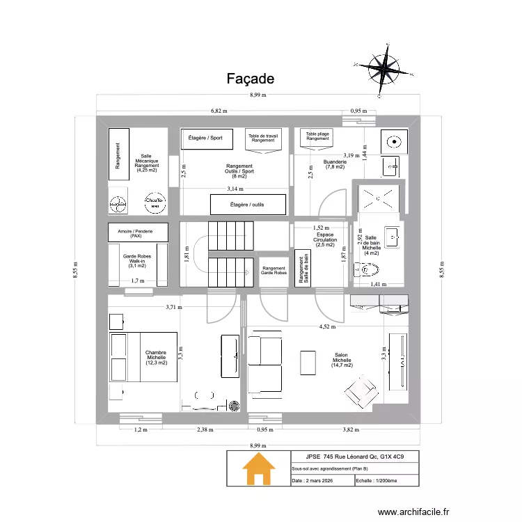 JPSE Agrandissement 2026 VQ Plan B Fondation MINI Cuisine. Plan de 1  et 67 m²