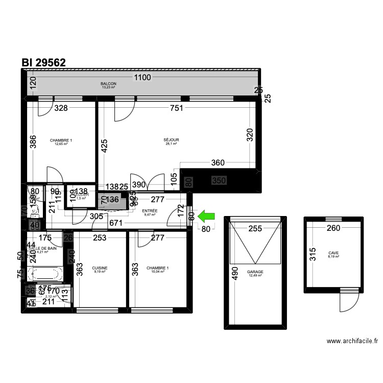 BI 29562. Plan de 17 pièces et 117 m2